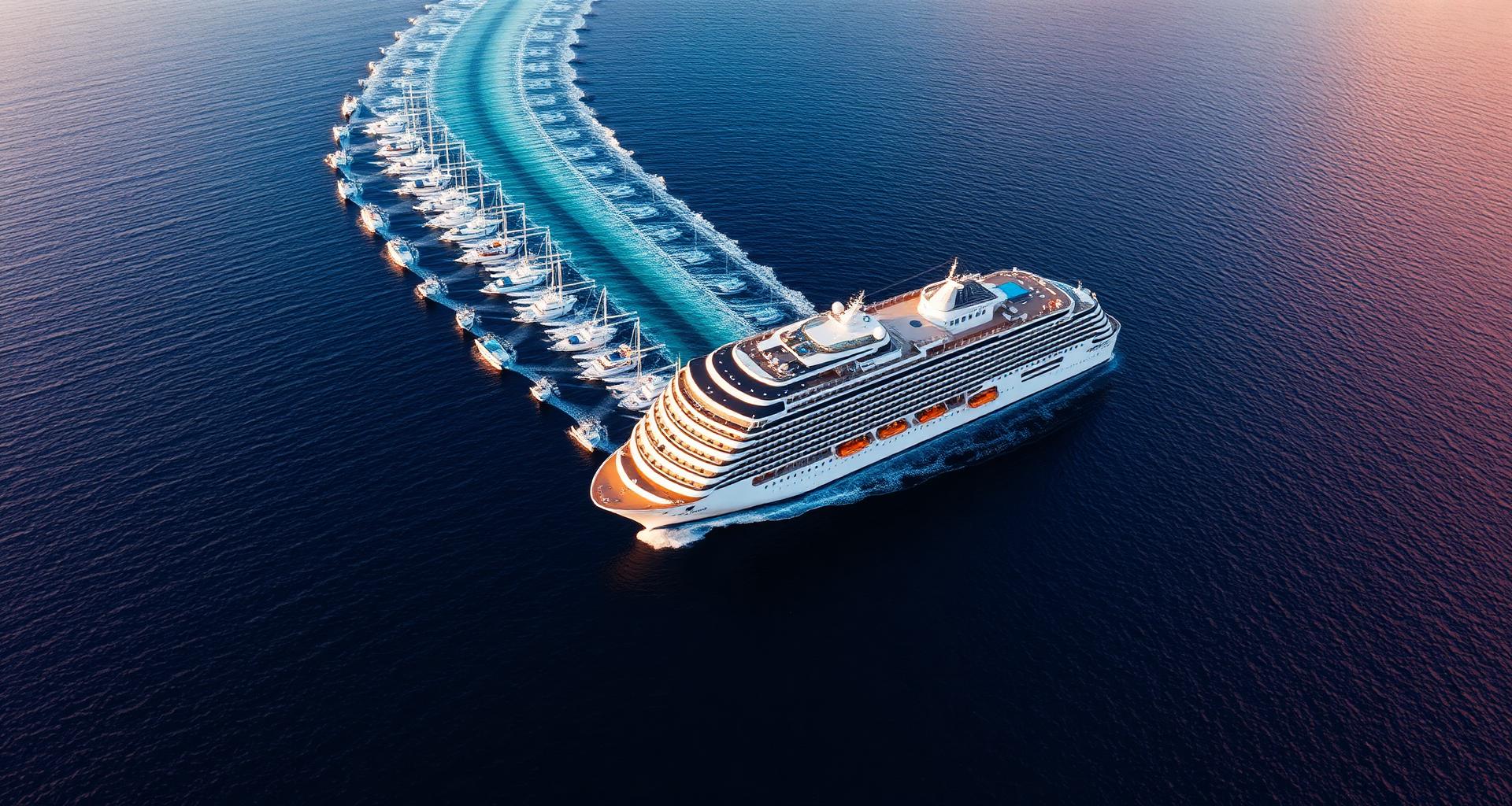 Cruise ship sailing at sunset
